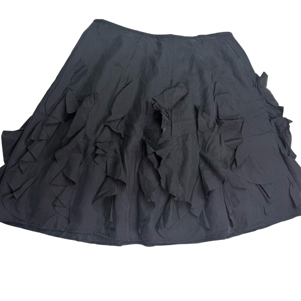 Garnet‎ Hill Skirt Womens 8 Charcoal 100% Silk Ruffled Fairycore Coquette